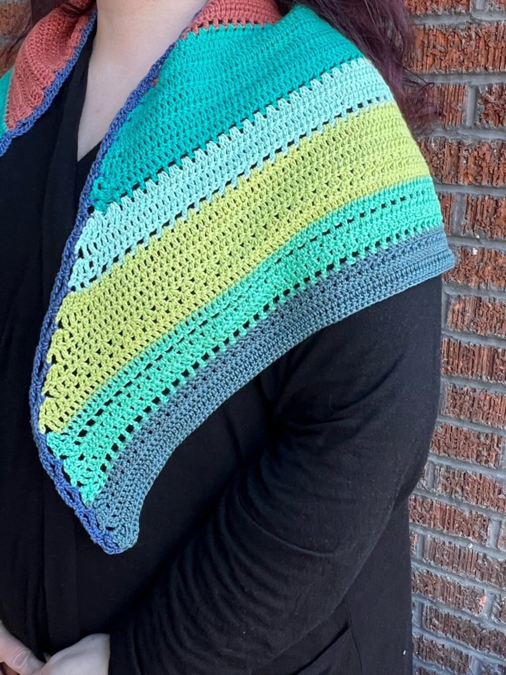 Handmade Triangular Crochet Multicolor Shawl - Picture 5 of 12